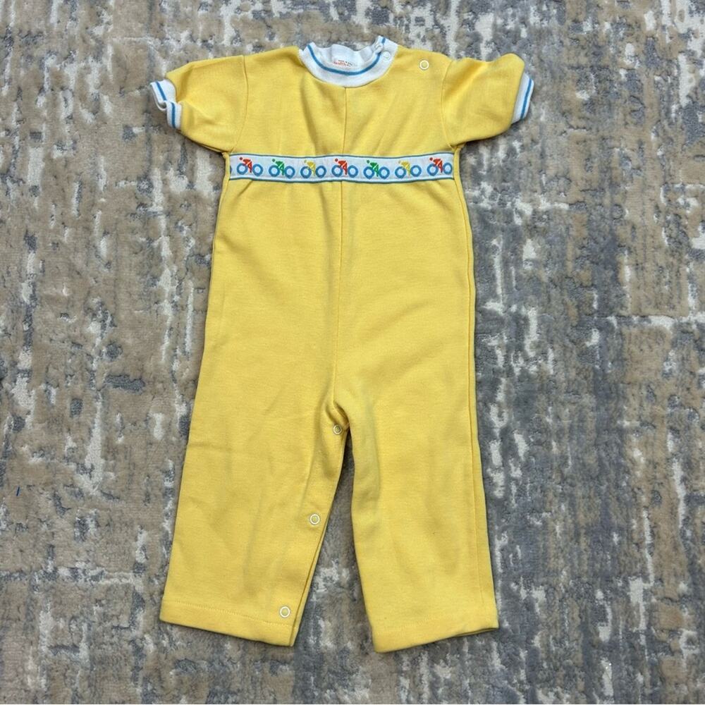 Vintage Healthtex Yellow One Piece Romper Bicycles Size 24 months 1970;s